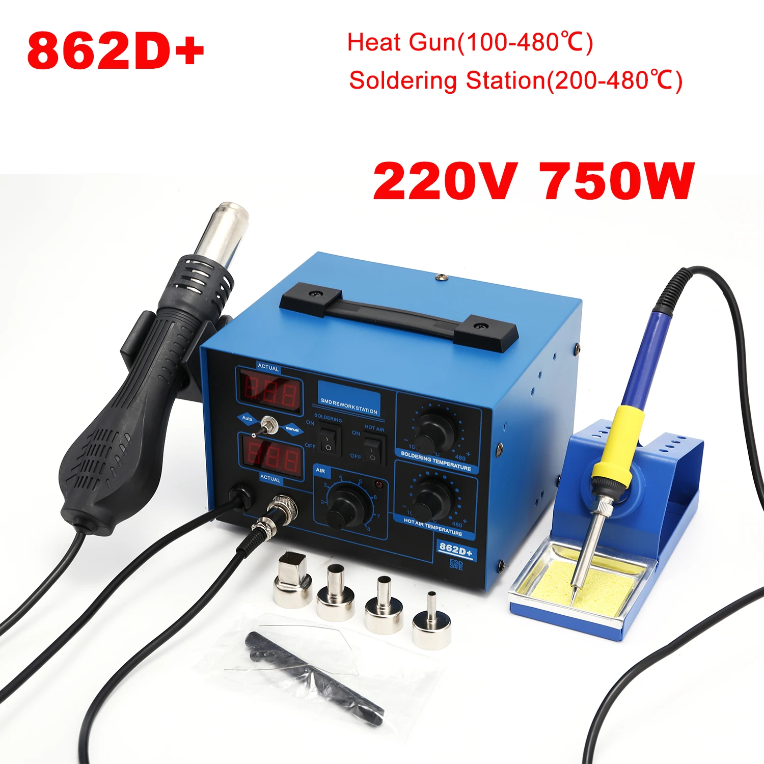 Station de soudage 862D+ 2 en  - Smd Rework Station Hot Air Soldering 2 In 1 avis et prix